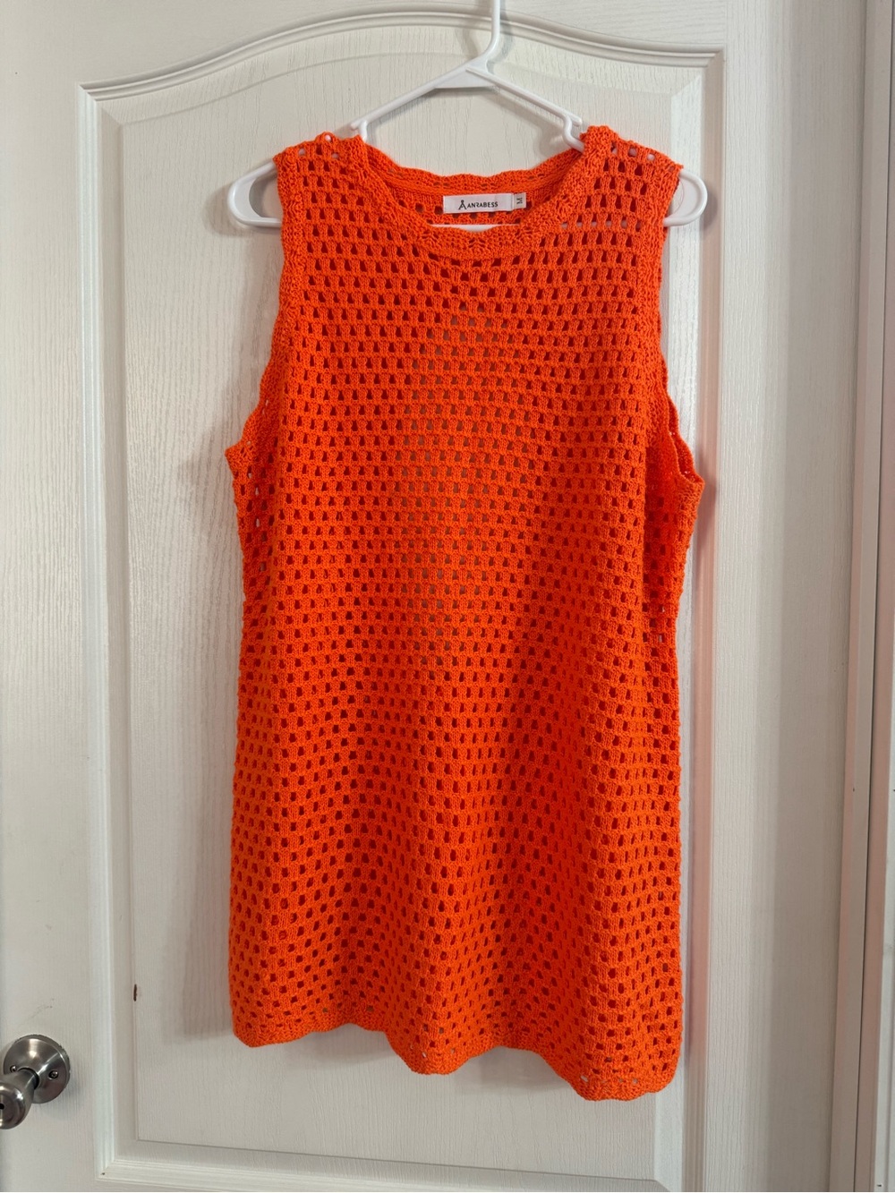 Anrabess Women’s Orange Open Knit Swimsuit Cover Up Sz M. MY-236